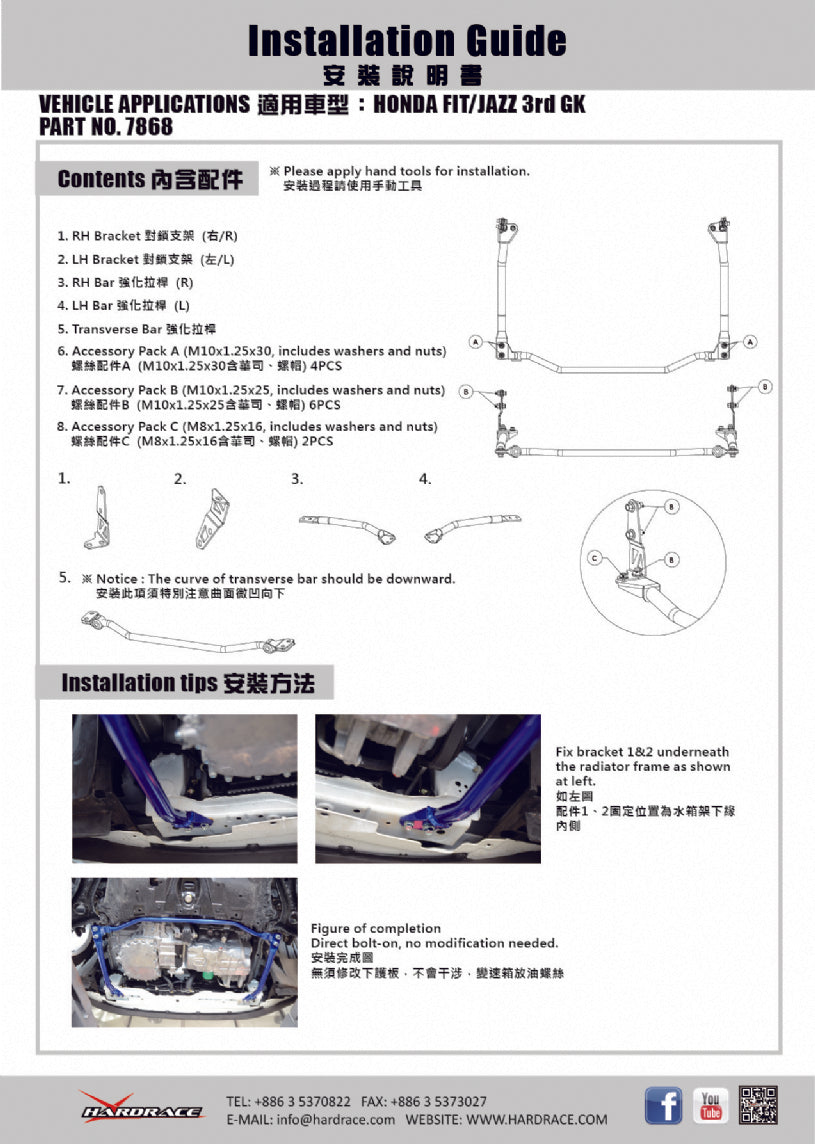 FIT '14- GK FRONT LOWER STRUCTURE BAR-5PCS/SET