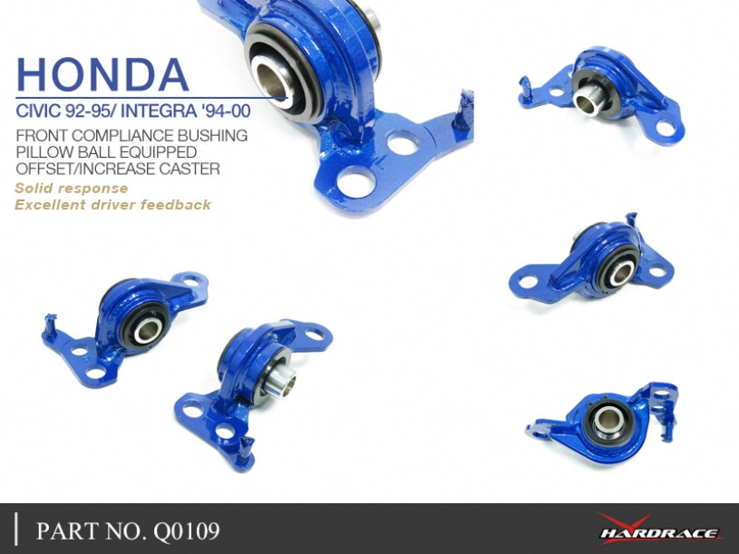 Hardrace Front Compliane Bushings (Pillow Ball) Offset/Increase Caster 2pcs/set for 92-95 Civic | 94-01 Integra