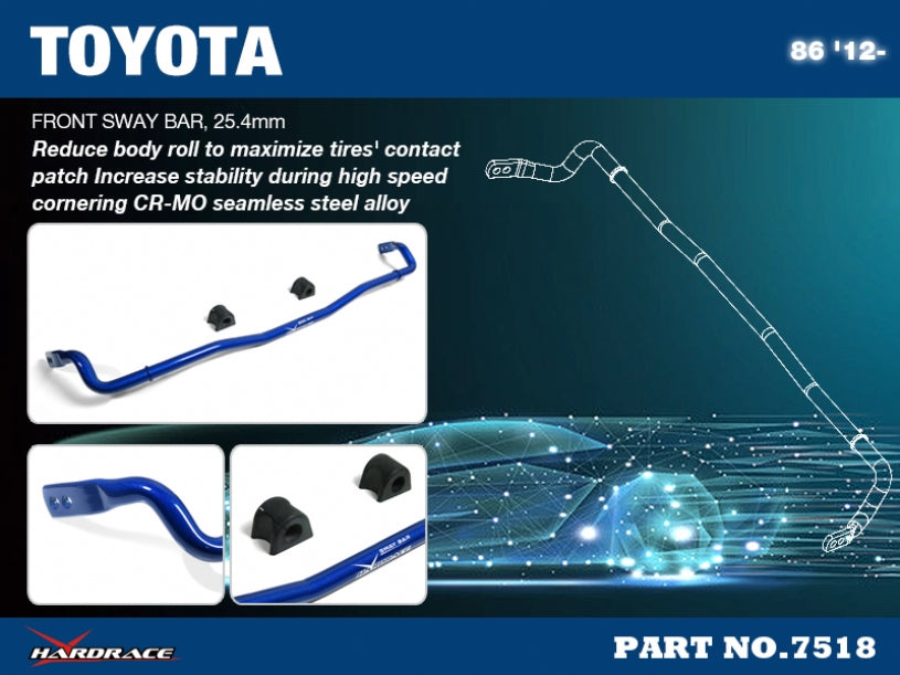 Hardrace Toyota 86/BRZ/FR-S 25.4mm Adjustable Front Sway Bar 3pc Set
