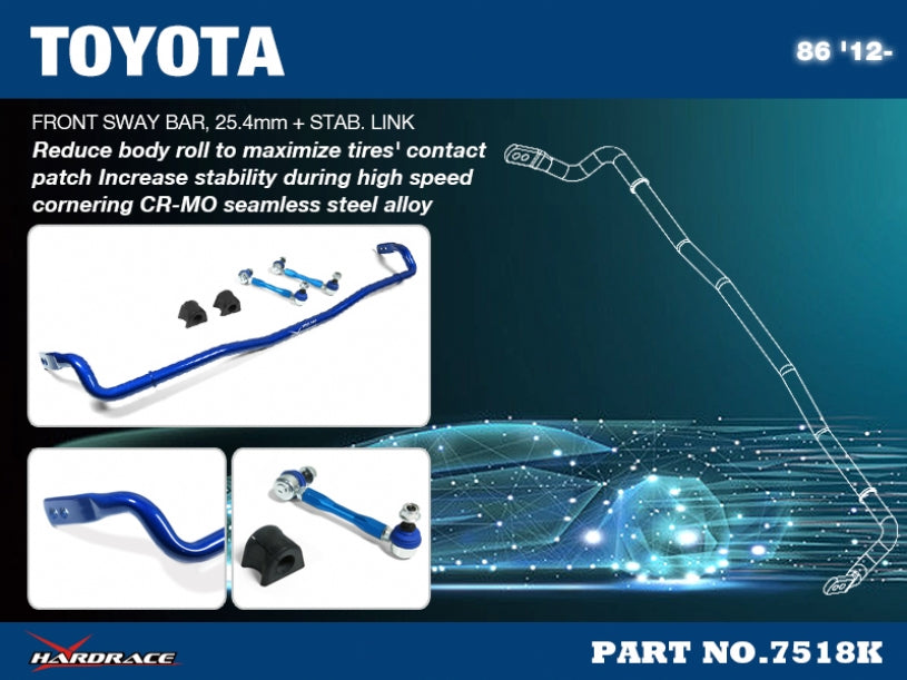 FT86 / FR-S / BRZ FRONT SWAY BAR - 25.4MM
INCLUDING STABILIZER LINK AND BUSHING 5PCS/SET