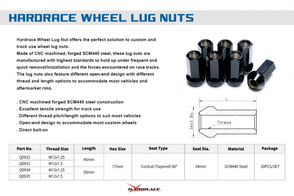 Wheel Lug Nuts M12x1.5 | 45mm