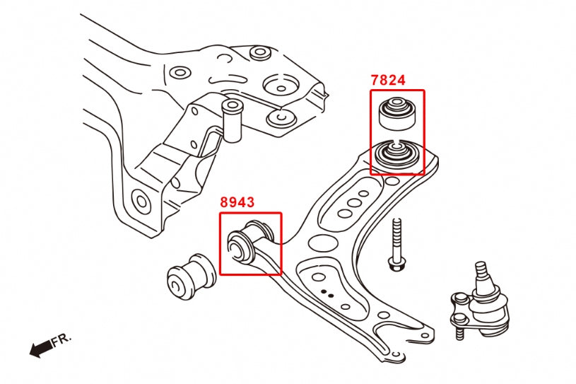 7824 Front Lower Arm Rear Bushing (Harden Rubber) -Audi MK3/4 Q2/3-VW Mk7/8,B8,A11,3H,Touran 2nd-Skoda Mk3,B8,A2,A1