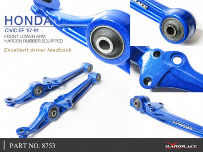 Hardrace Front Lower Arms (Harden Rubber) 88-91 CRX Civic EF