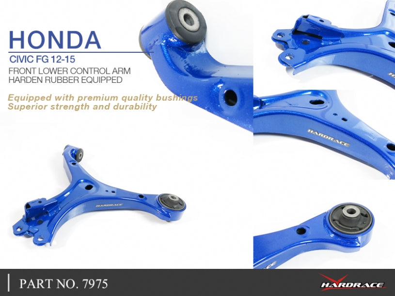 Hardrace 12-15 FD Civic Front Lower Control Arms (Harden Rubber) 2pc Set