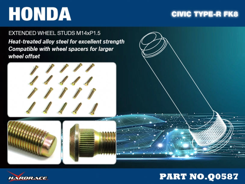 Extended wheel studs 20pc set for Honda Civic FK8 TYPE-R