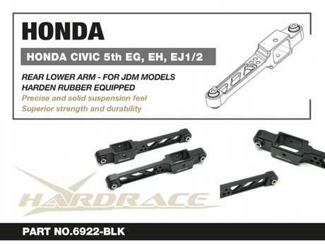 Rear Lower Arms with Harden Rubber Bushings Black (Eye Type Rear Shocks) for 97-01 Integra Type-R | 88 CRX Si | Civic EG SiR