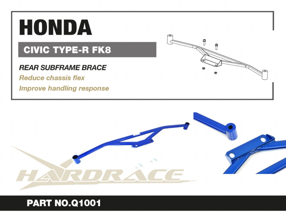 Rear Subframe Brace for Honda Civic 10th FC/FK 2016-2021 | Honda Civic 10th Type-R FK8 2017-2022 | Honda Civic 11th Fe/Fl 2022-On | Honda Civic 11th Type-R FL5 2022-On