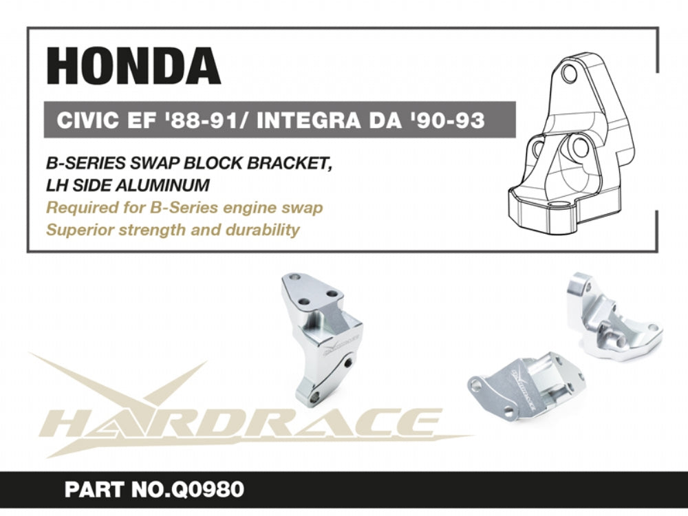 Hardrace Civic CRX EF 88-91 | Integra DA 90-93 - B-series Billet Block Bracket Left Side