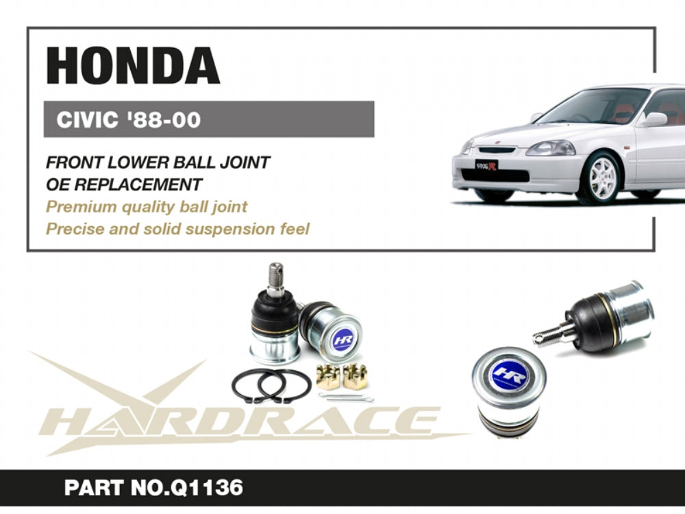 Hardrace Front Lower Ball Joints Set (2pcs) for 92-00 Civic Del Sol | 94-01 Integra